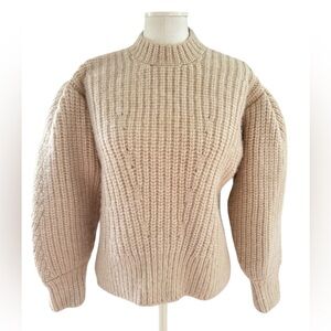 Ulla Johnson Alpaca Chunky Knit Puff Sleeves Beige Sweater Sz Medium